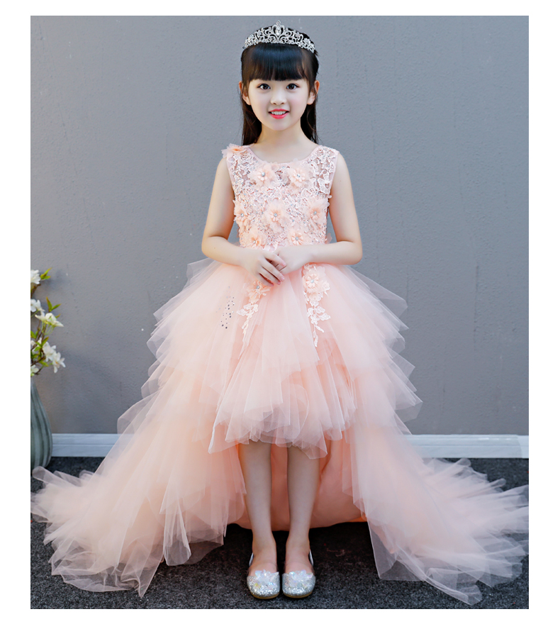 Trang phục dạ hội trẻ em nữ catwalk cô gái mẫu mực váy công chúa màu hồng chủ hoa cô gái trang phục phồng - Váy trẻ em áo trẻ em