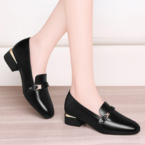 Leather Womens Shoes Soft Leather Single Shoes Womens 2021 New Low Heel Black Work Shoes Womens Leather Shoes