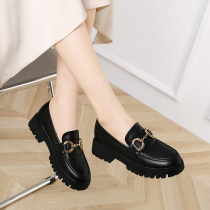 Thick Bottom Small Leather Shoes Women Inglées Wind Autumn New Genuine Leather Black Lefu Shoes A Foot Pedal Flat Bottom Pine Pastry Jk Single Shoes