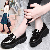 Small leather shoes womens British 2021 new autumn womens shoes black thick-soled muffin casual womens shoes patent leather flats