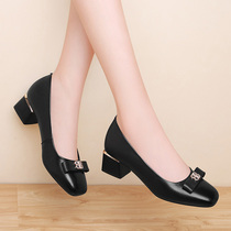 Real leather female style heel single shoe woman heel 2021 new spring black working shoes soft leather mama cow leather leather shoes