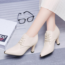 Rice White Womens Shoes 2021 New Spring Autumn Season Finishy Heels with small heel heels Heel Heels slim leather shoes