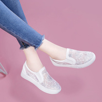 Net gauze flat net shoes women 2021 new autumn hollow one pedal womens shoes breathable mesh small white shoes single shoes