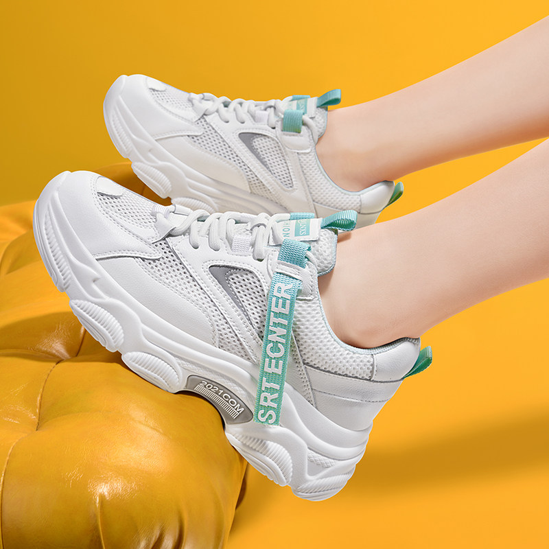 Dad shoes women's Xia Zenggao 2021 new fried street niche mesh women's shoes leather breathable sneakers trendy ins