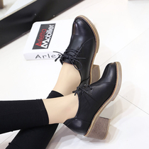 Womens shoes 2021 new spring British style leather shoes medium heel deep mouth single shoes soft sole black comfortable thick heel mom shoes