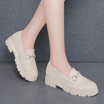 Genuine Leather Lefu Shoes Female one foot pedal womens shoes 2021 New thick bottom soft leather soft bottom small leather leather shoes horse title buttoned single shoe