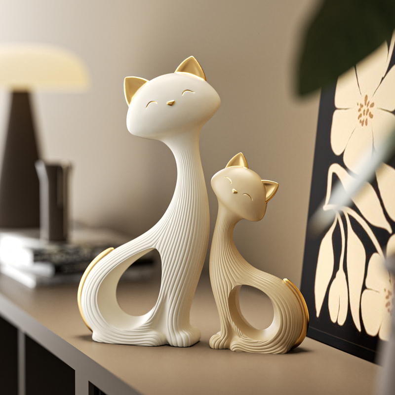 Cream-Style Abstract Art Healing Cat Figurine 2026 New High-End Niche Living Room Wine Cabinet Decoration