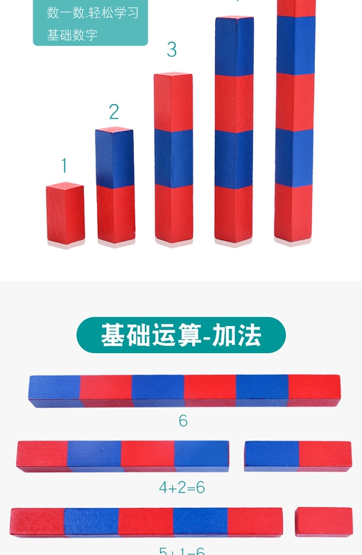 Giáo dục toán mẫu giáo hỗ trợ que màu đỏ và màu xanh Montessori Montessori trẻ trung học cơ sở đồ chơi giáo dục mầm non - Đồ chơi giáo dục sớm / robot robot thông minh chính hãng