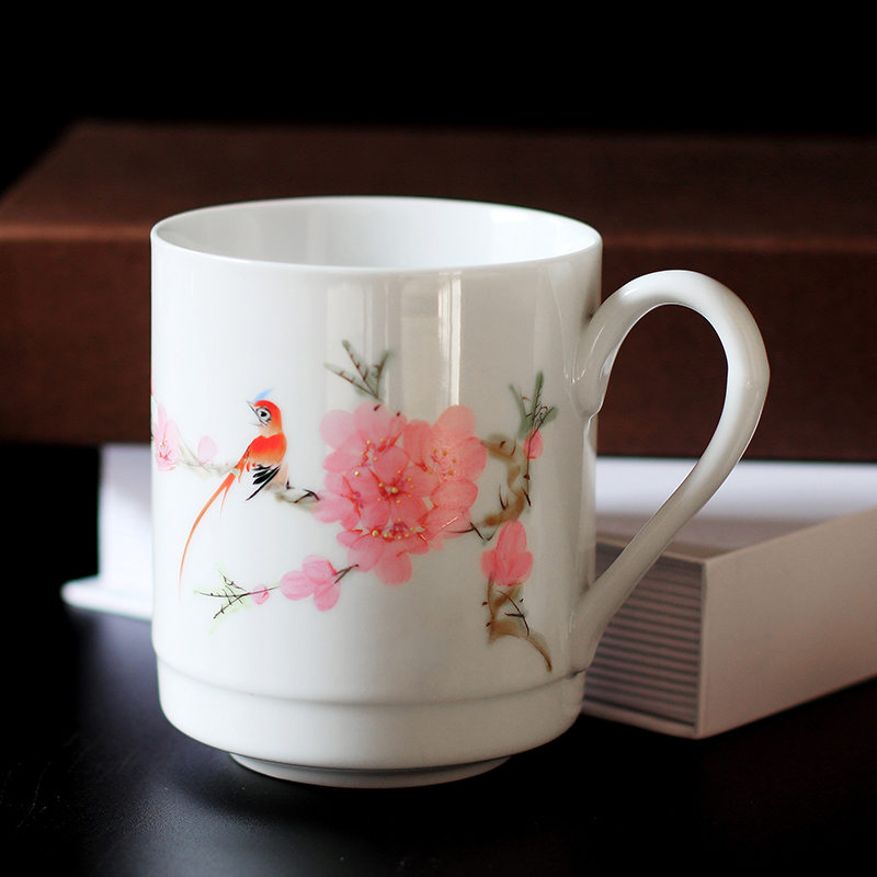 The Red leaves of jingdezhen ceramic cup home office cup hotel and meeting water cup with cover a glass of water point peach blossom put single CPU