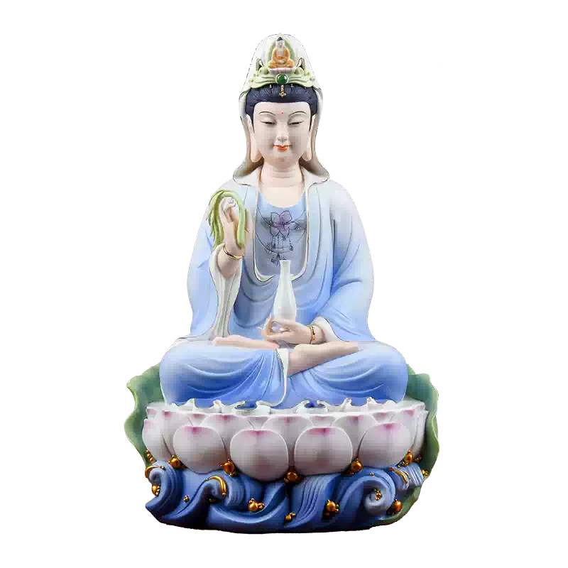 寻古陶瓷观音菩萨佛像摆件家用佛堂供奉神像坐莲观世音菩萨