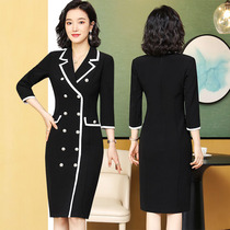 Autumn dress 2021 new celebrity temperament thin feminine skirt ol high-end double-breasted one-piece dress