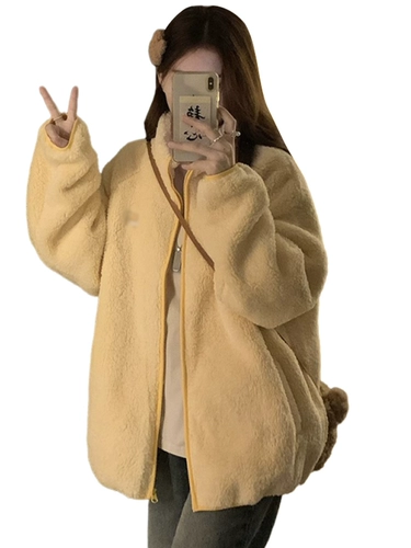 Желтая шерстяная весенняя осенняя корейская элитная куртка, 2025 года, увеличенная толщина