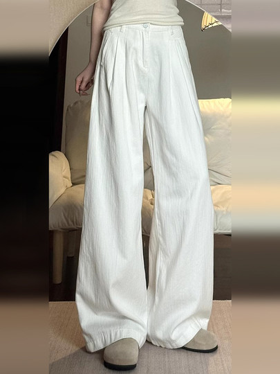 American Retro White Wide Leg Pants Women's 2026 New Summer High Waist Slim Loose Drape Casual Straight Pants
