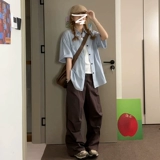 Синяя летняя рубашка, куртка, защита от солнца, премиум класс, свободный крой, французский стиль