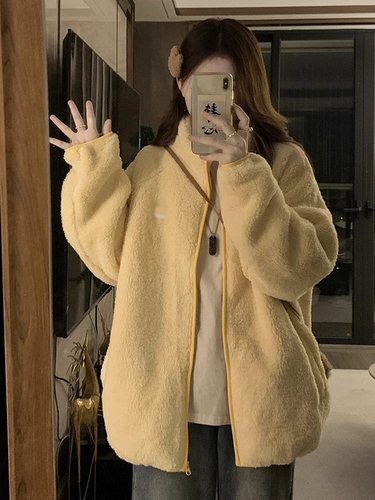 Желтая шерстяная весенняя осенняя корейская элитная куртка, 2025 года, увеличенная толщина