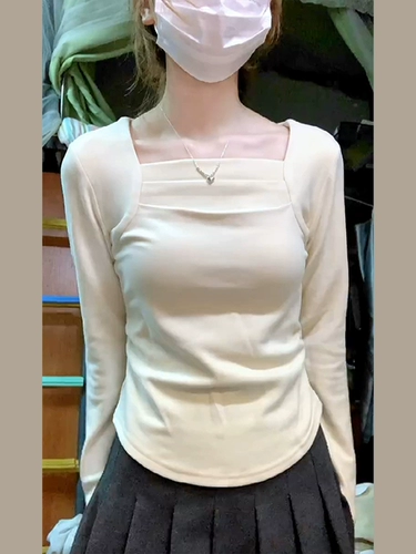 Бархатная весенняя осенняя рубашка, шерстяной лонгслив, Германия, облегающий крой, квадратный вырез