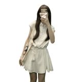 Рубашка, приталенный корсет, белый ремень, мини-юбка, воротник поло, подходит для подростков, городской стиль