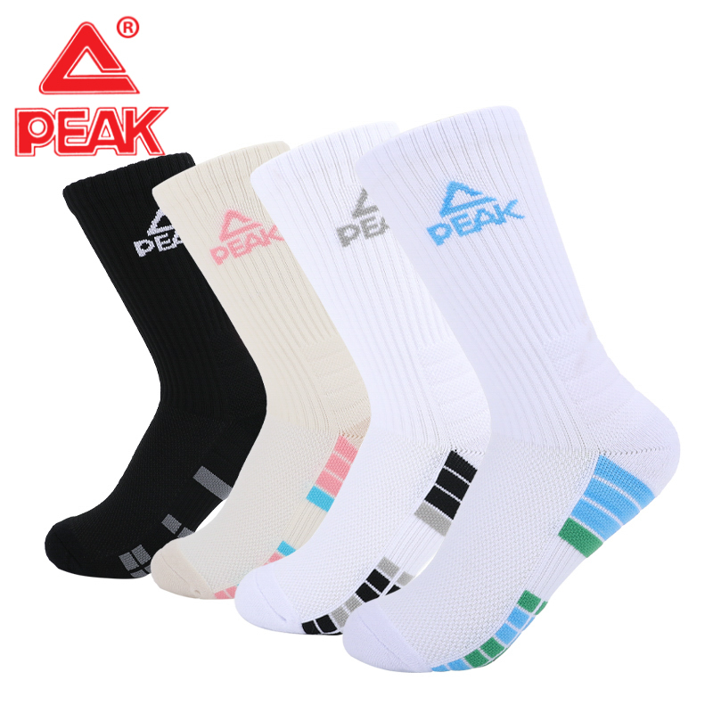 Peak Basketball Socks for Men, Practical Towel-Bottom High-Top Sports Socks, Men's Elite High-Top Long Training Socks