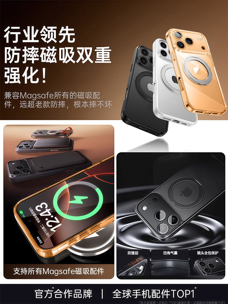 2026 Pivot Shell First Guard Is Suitable for Apple 17 Pro Max Phone Case, iPhone 16 New Model, 15Pm Anti-Drop, 14 Pro Premium, 13 Protection, Magsafe Magnetic, 17 with Stand, Transparent Shell