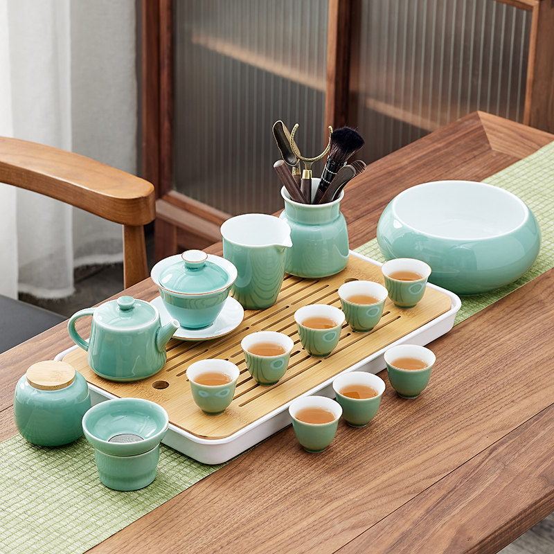 Xin Art at first see Qingshan tea set group Living room Home utilit.The whole set of ceramic high-end light extravaganza