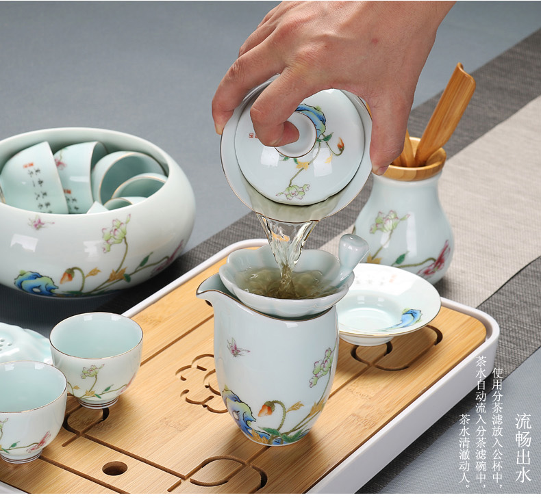 Kung fu tea teapot GaiWanCha road, modern ceramic tea cup set home office the see colour of a complete set of ceramic tea set