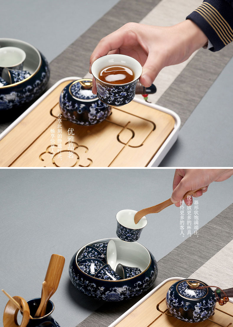 A complete set of kung fu home office contracted ultimately responds tea tureen tea machine suit ji blue yellow paint ceramic tea set