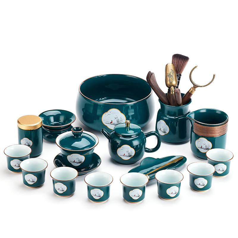 Gold-painted ceramic kung fu tea set home living room office reception high-end teapot teacup tea ceremony gift box