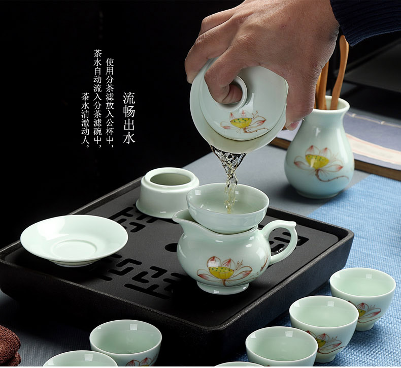 A complete set of tea cups celadon kung fu tea set tea tea pot lid bowl tea hand - made ceramic tea set