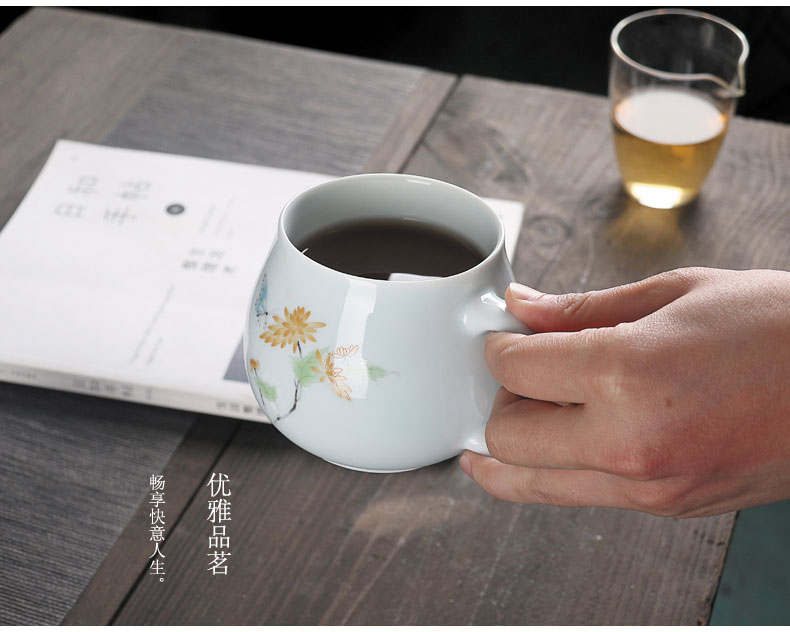 Shadow green ceramic filtration separation with cover the tea cups cups kung fu tea cup tea cup home take water cup