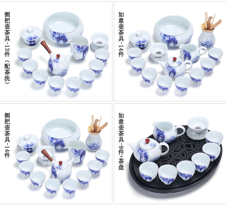 The whole household ceramics kung fu tea art tureen tea cups to wash to The see colour white porcelain Peking Opera blue and white porcelain tea set