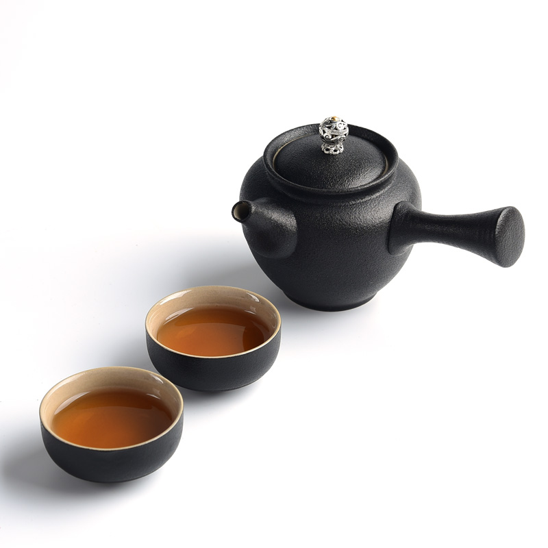 Black and white clay restoring ancient ways is a complete set of kung fu tea set of household teapot teacup coarse TaoChan wind Black pottery tea set