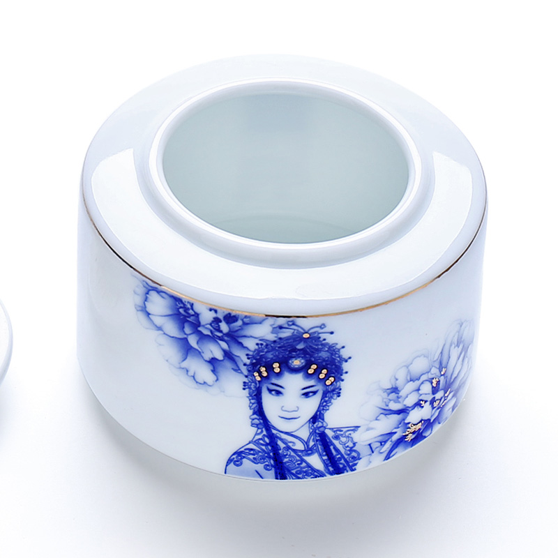 Ceramic tea tins storage tank caddy fixings tea box of blue and white porcelain tea pot of Peking Opera