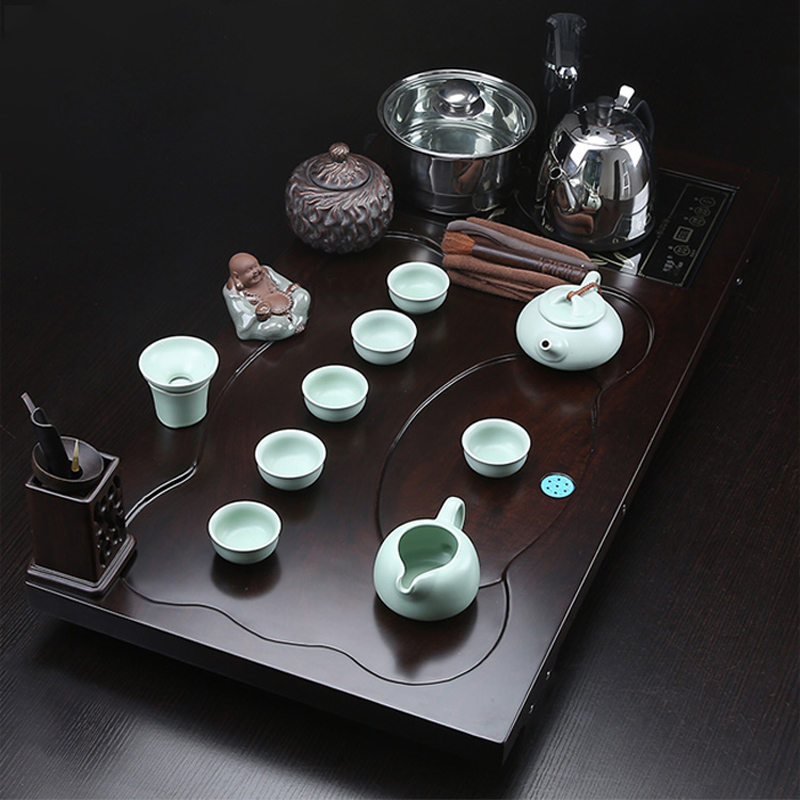 Xin yuan ebony wood tea tray of a complete set of kung fu tea set purple sand copy your up set four tea table and electric heating furnace