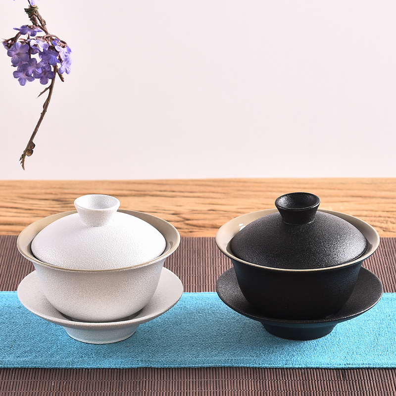 Ceramic only three bowl to bowl kung fu tea tea for the tea cup of black and white coarse pottery tea tureen Japanese zen