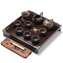 Xinyiyuan square solid wood small wooden tea tray Tea tray Kung Fu tea set Purple sand Ru Kiln complete set of tea sets