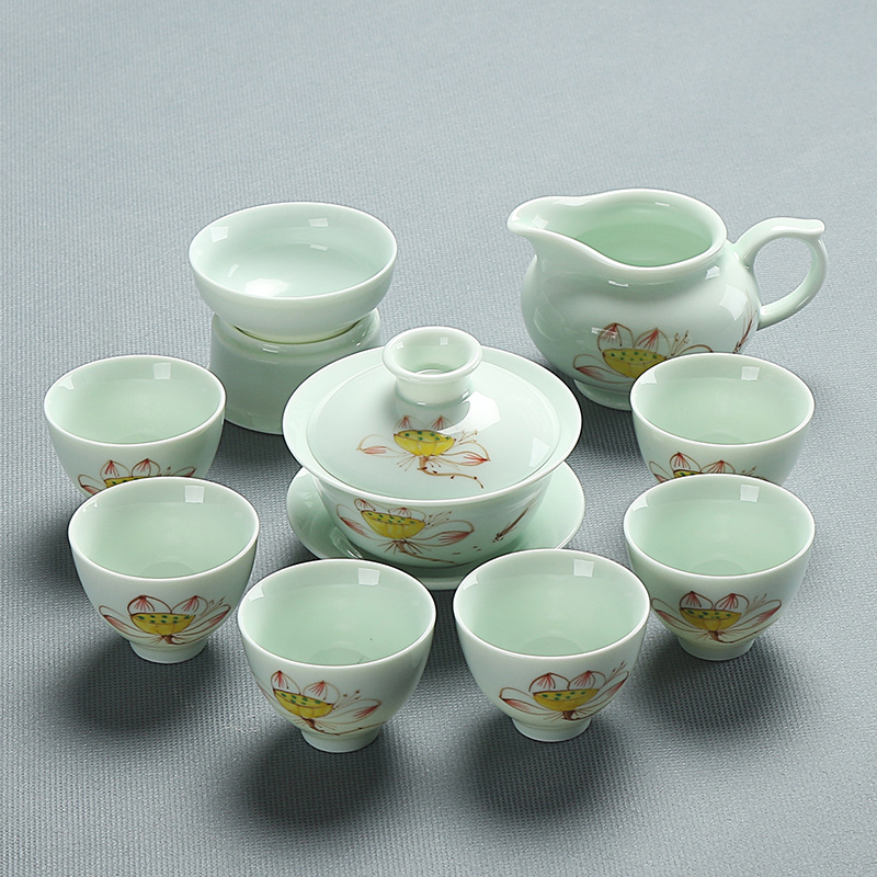 A complete set of tea cups celadon kung fu tea set tea tea pot lid bowl tea hand - made ceramic tea set