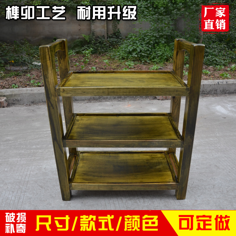 Commercial all-wood multi-layer vegetable rack casserole skewer shop carbonized anti-corrosion solid wood vegetable rack Kitchen shelf shelf