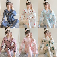 Bộ đồ ngủ kimono Nhật Bản mùa xuân và mùa thu của phụ nữ cotton dài tay Công chúa Nhật Bản dễ thương có thể mặc bên ngoài quần áo phù hợp bộ mặc nhà