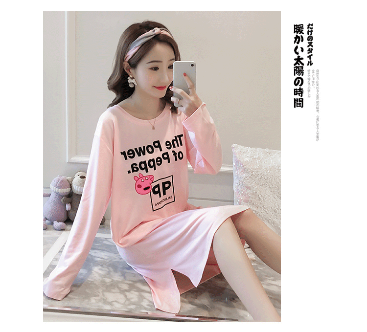 Bộ đồ ngủ cotton mùa xuân và mùa thu nữ mùa hè Phiên bản Hàn Quốc của sinh viên lỏng lẻo ngọt ngào và đáng yêu có thể mặc bên ngoài phụ nữ mang thai phục vụ mùa đông đầm cho người lớn tuổi