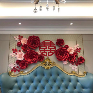 Wedding room arrangement flowers, finished paper flowers, bright red