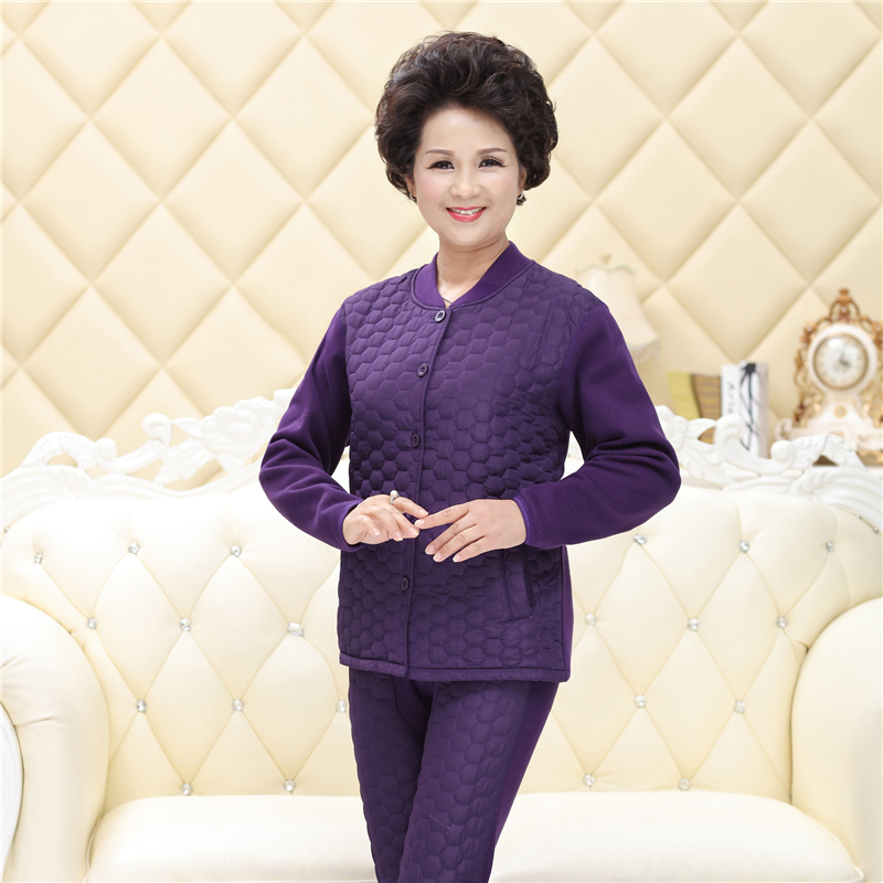 Hengyuanxiang Nhóm Cardigan ấm đàn ông đồ lót phù hợp cộng với nhung dày cho phụ nữ trung niên và người già nút mở để ngăn chặn mùa đông lạnh.