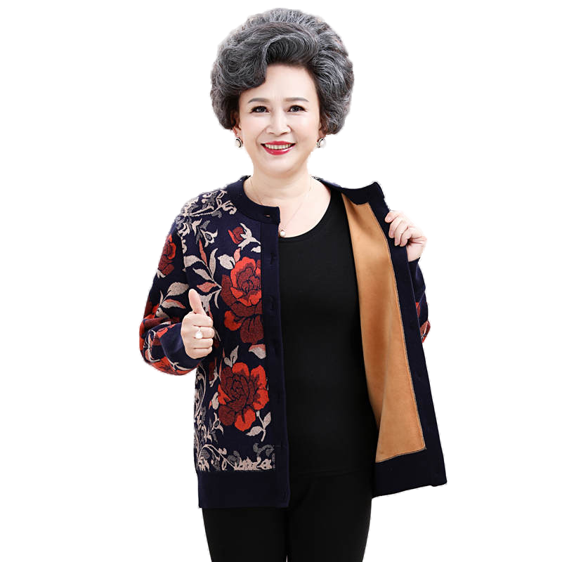 Hengyuanxiang Nhóm tihua cardigan ấm đồ lót cô gái cộng với nhung dày phù hợp với tuổi trung niên nút granny bên ngoài mặc.