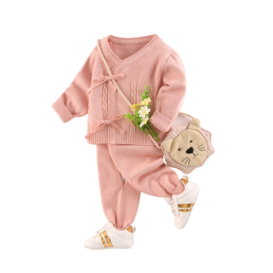 Newborn baby spring and autumn clothes sweater set newborn baby sweater thin gauze knitted sweater jacket