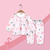 Girls summer pajamas thin household clothesBaby pure cotton air conditioning children girl gauze clothes suit clothes