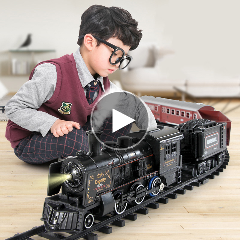 Children's electric train track toy simulation high-speed rail retro steam train net red puzzle boy 3-6 years old 5