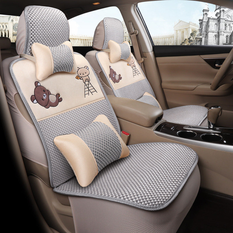 Car Cushions Summer Cool Cushion New Seasons Universal Seat Cover Cute Cartoon Ice Silk Weave Summer Full Bag Seat Cushion