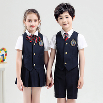 Kindergarten summer garden clothes class uniforms primary school girls dress summer short sleeves graduation uniform British style suit