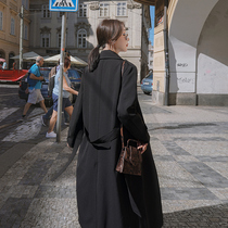British black trench coat women long knee 2021 spring new loose fashion fashion elegant coat
