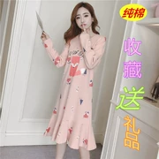 Áo ngủ nữ mùa xuân và mùa thu cotton dài tay phiên bản Hàn Quốc của phim hoạt hình dễ thương lỏng lẻo có thể mặc đồ ngủ mùa đông phục vụ nhà dài