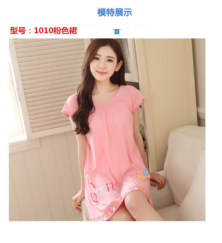 2018 nightdress nữ mùa hè cotton ngắn tay phần mỏng Hàn Quốc phiên bản của phụ nữ tươi đồ ngủ phần lỏng lẻo cotton mùa hè dịch vụ nhà